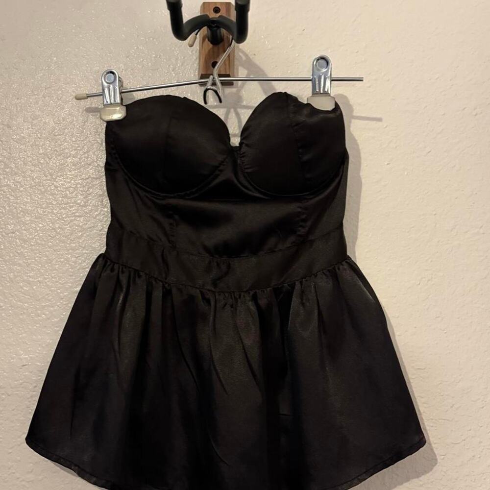 Black Strapless Ruffle Top
